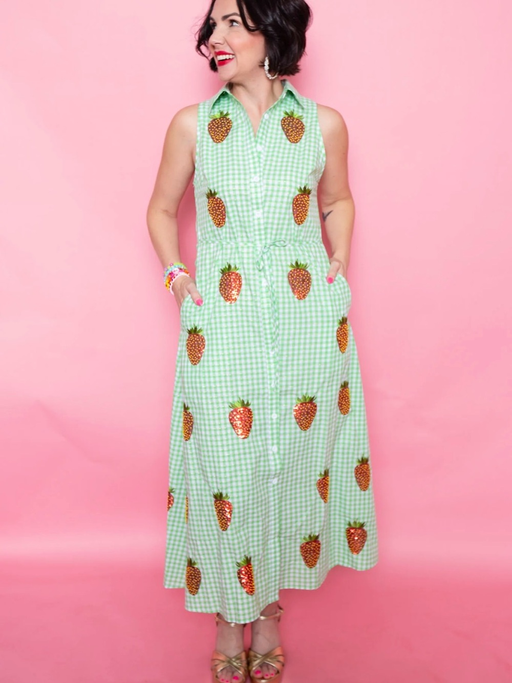 Queen Of Sparkles Strawberry Gingham Dress
